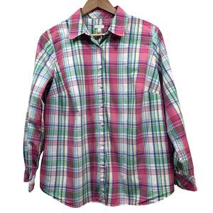TALBOTS Woman Plus Size X Long Sleeves Spring Plaid Pink Cotton Button Up Shirt